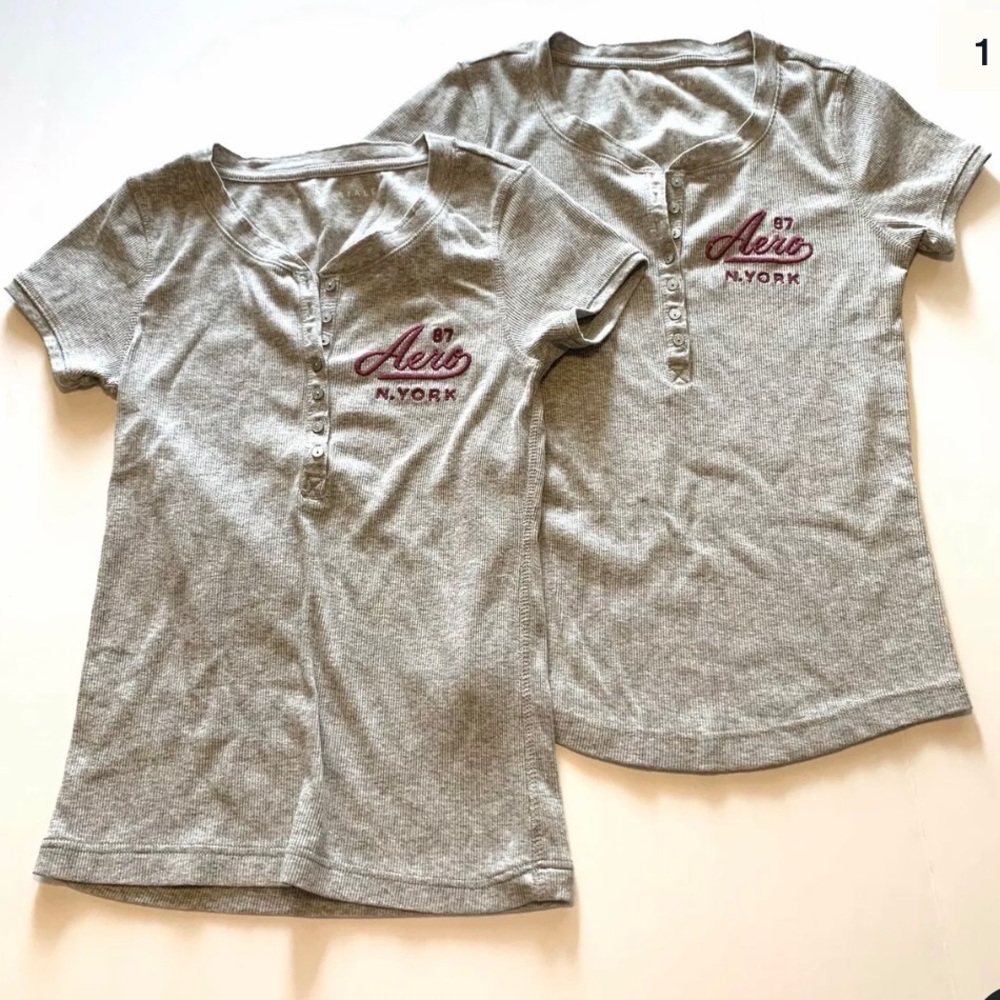2 Aeropostale Button Front Thermal T Shirts NWOT
